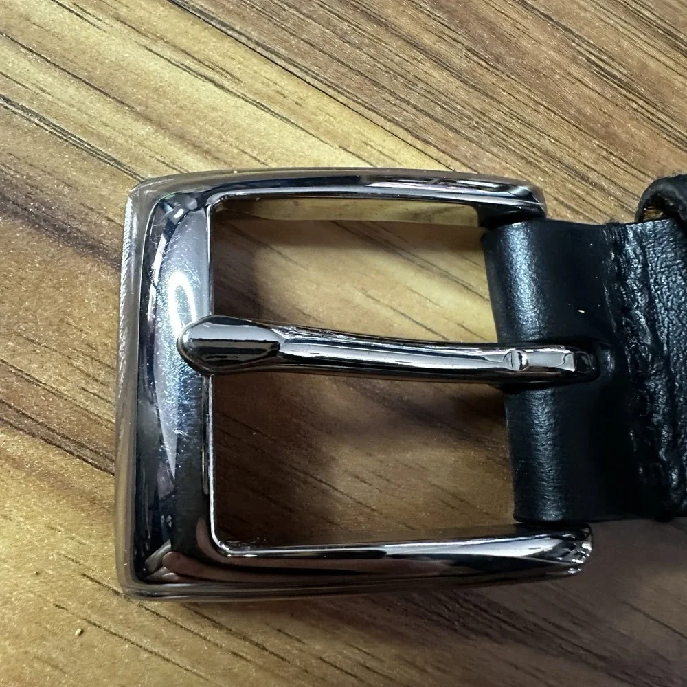 Polo Ralph Lauren Belt Mens 42 Black Italian Leather Nickel Buckle Logo Dress